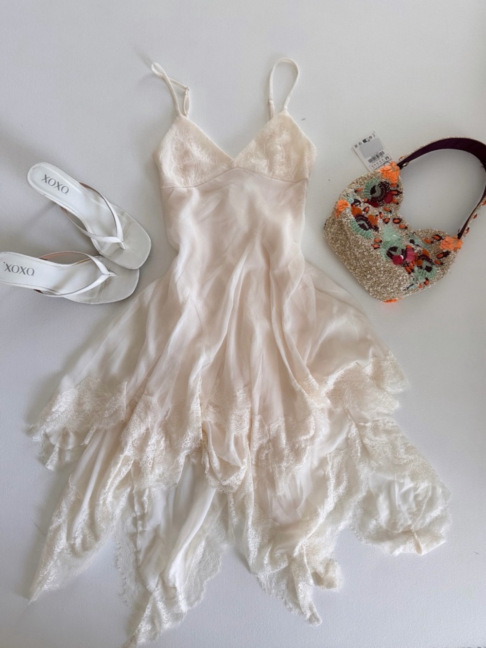 Vintage-Style Lace Romantic Dress in Ivory with Delicate Lace